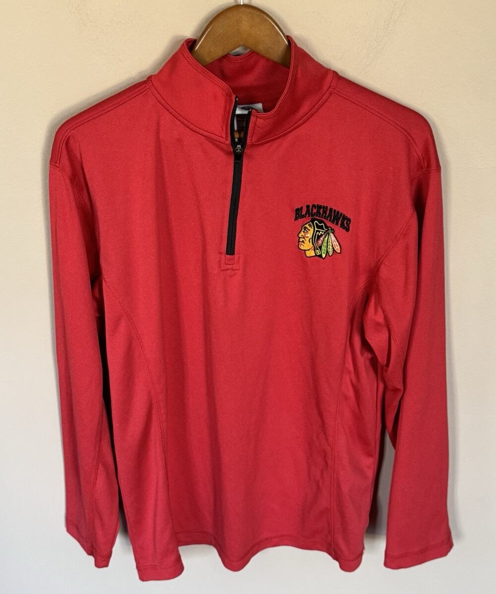 NHL Hockey Chicago Blackhawks Red Men's 1/4 Zip Long Sleeve Shirt Size M